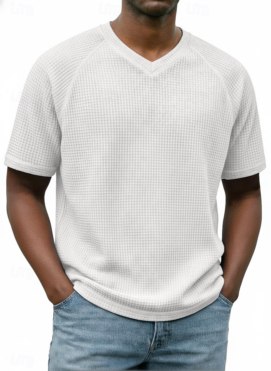 Homme Tee-shirt Gaufre T-shirt Manche Courte Col en V Été Printemps Toutes saisons Couleur Unie Mode Designer Occasionnel Basique Manche raglan Occasionnel Quotidien Extérieur Bleu Ciel Blanc T-shirt de 2026 ? $19.99 –P9