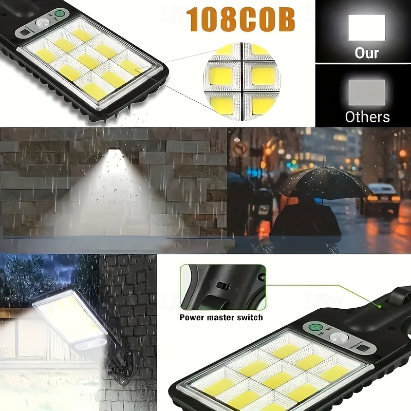Verpakkingen van 4/8 stuks LED-wandlampen op zonne-energie met bewegingssensor, 108 COB-leds, inclusief afstandsbediening, voor tuin, erf, garage, pad, boerderij, straatverlichting, waterdichte 2026 - $46.99 –P7