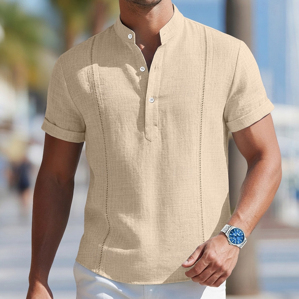 Voor heren Overhemd Linnen overhemd Guayabera-shirt Zomer overhemd Strand Kleding Effen Kleur Casual Dagelijks Wit Koningsblauw Groen Khaki Korte mouw Mandarijn Kraag Zomer Lente Kleding 2026 - $25.99 –P3