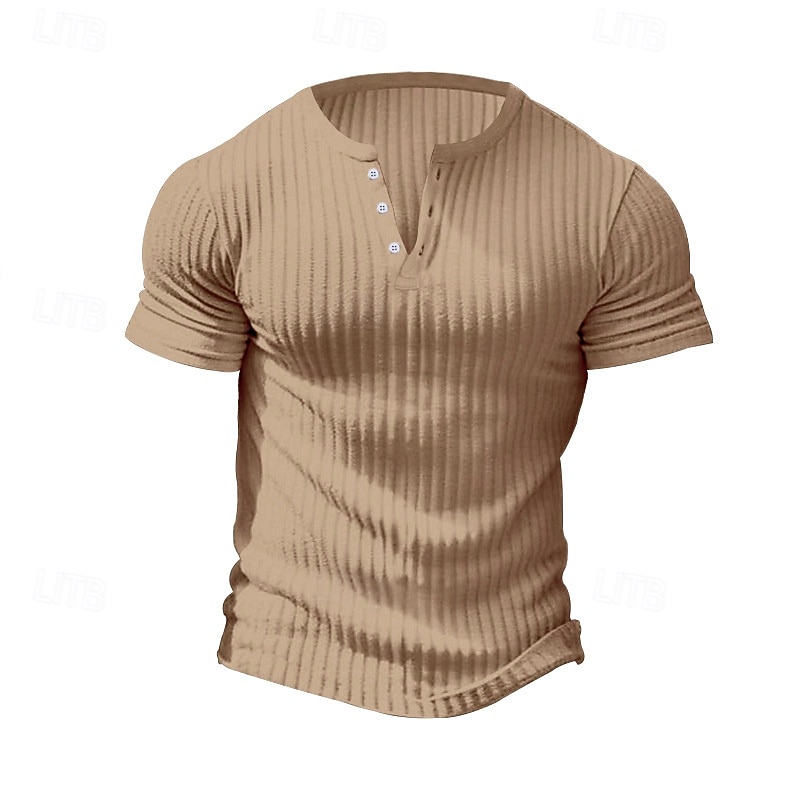 Bărbați Tricou Cămașă musculară Tricou din tricot cu nervuri Tee Top Manșon scurt Mânecă scurtă În V Henley Vară Primăvară Toate Sezoanele Simplu Pit Strip Modă Designer De Bază Nasturi Casual 2026 - $20.99 –P6