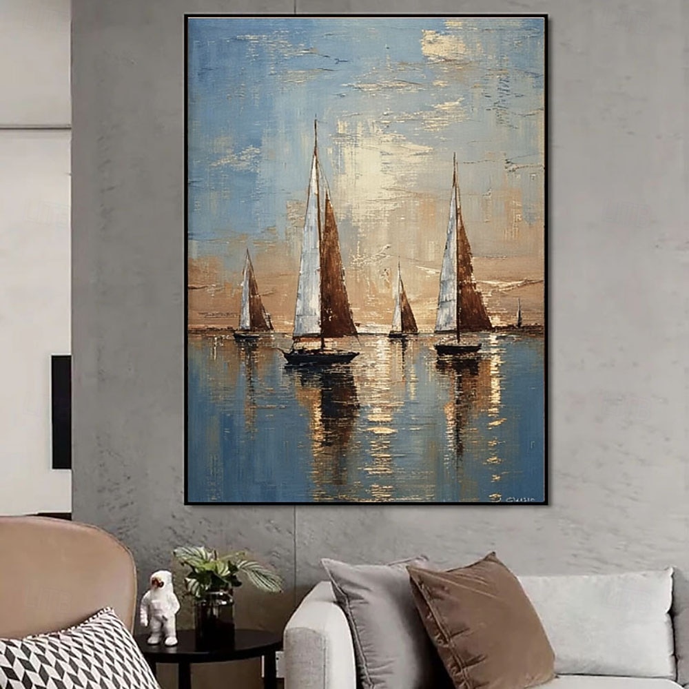 handgjord segelbåtsmålning abstrakt marinlandskap texturerad akryl oljemålning texturerad segelbåt väggkonst abstrakt havskonst 2026 - $100.99 –P3