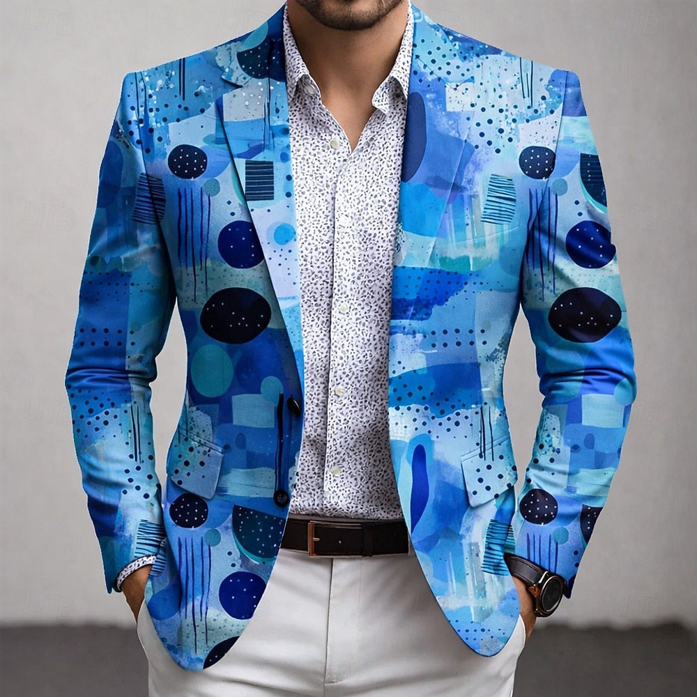 Herren Geometrisch Blazerjacke Mantel Mode Bequem Atmungsaktiv Künstlerisch Lässig Lässig Täglich Party-Abendmode 3D-Druck Knöpfe Mehrere Taschen Herbst Winter Frühling Flacher Kragen Langarm Blau 2026 - $85.99 –P4