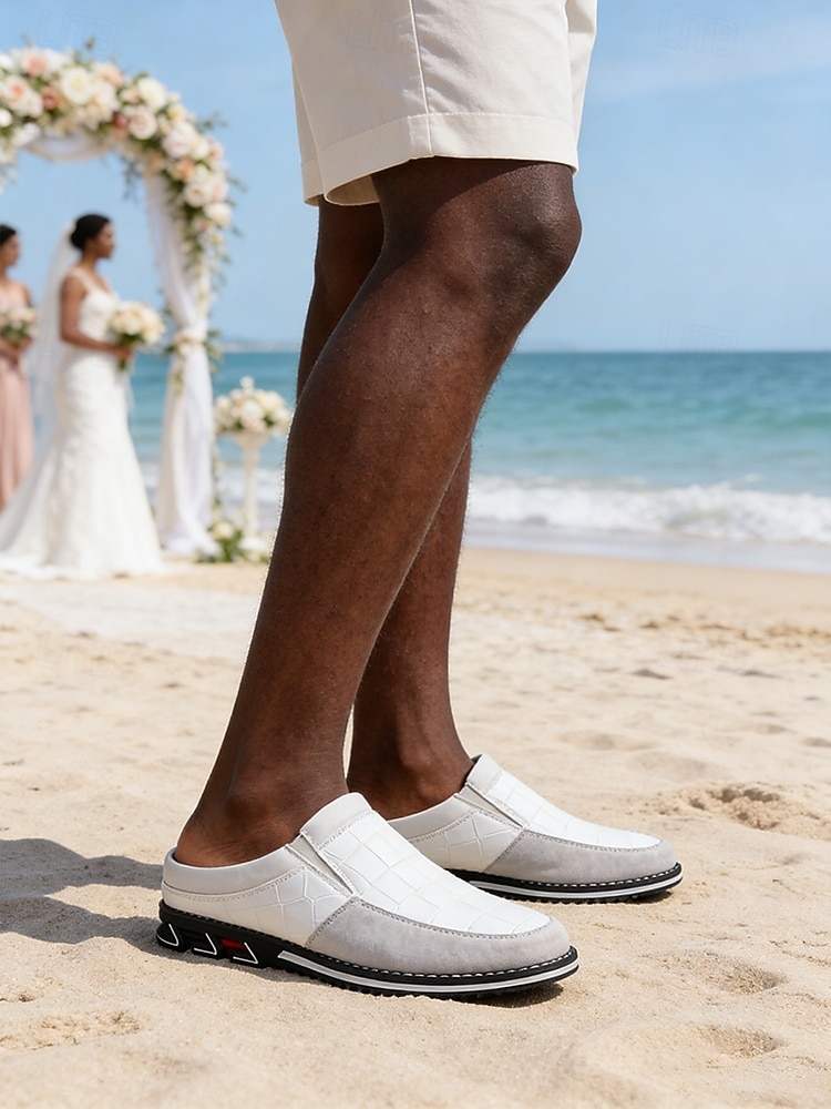 Men's Faux Leather White Slip-On Loafers, Comfortable and Stylish, Perfect for Beach Wedding and Summer Events 2026 - $42.99 –P3