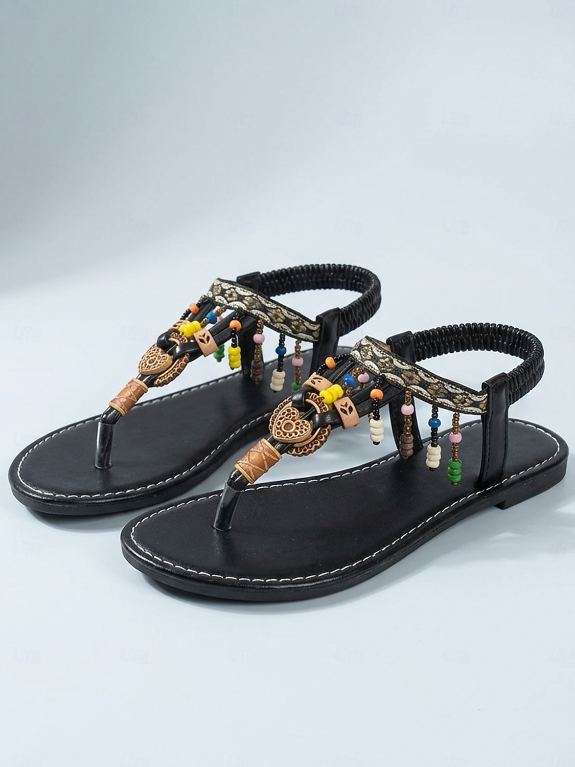 Γυναικεία σανδάλια boho σε καφέ χρώμα με πολύχρωμες χάντρες – φλατ σανδάλια με τιράντες σε φυλετικό στιλ για υπαίθρια θέρετρα, διακοπές στην παραλία και καλοκαιρινά ταξίδια 2026 - $19.99 –P3