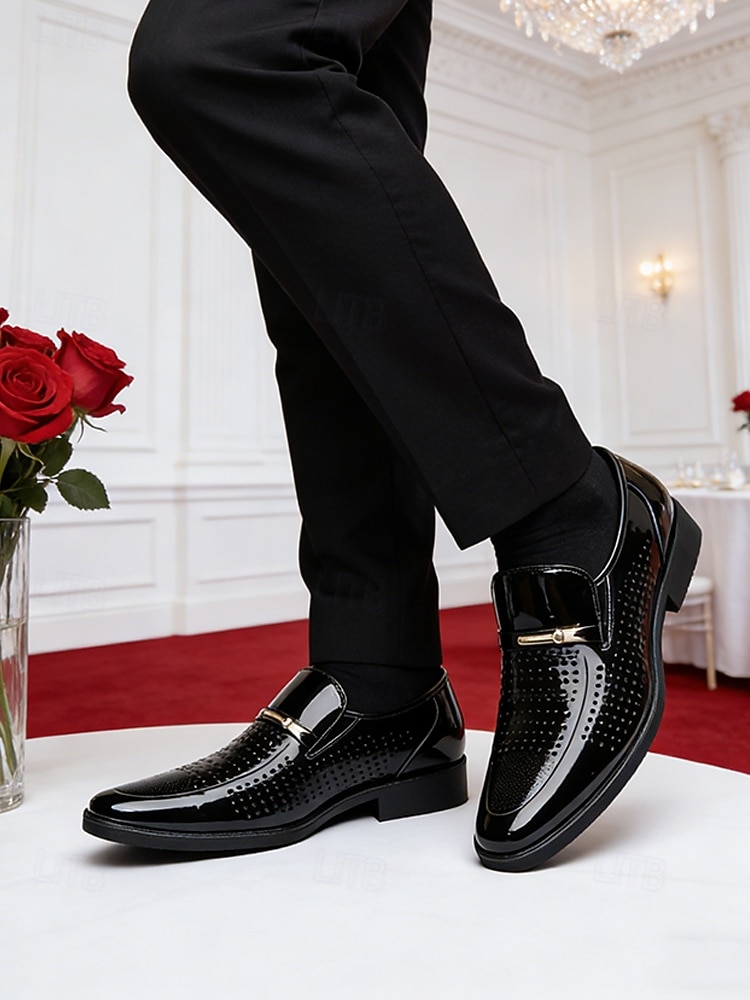 Ανδρικά μοκασίνια από συνθετικό δέρμα σε μαύρο χρώμα, κομψά γαμήλια παπούτσια με slip-on για γαμπρούς και επίσημες εκδηλώσεις 2026 - $42.99 –P4
