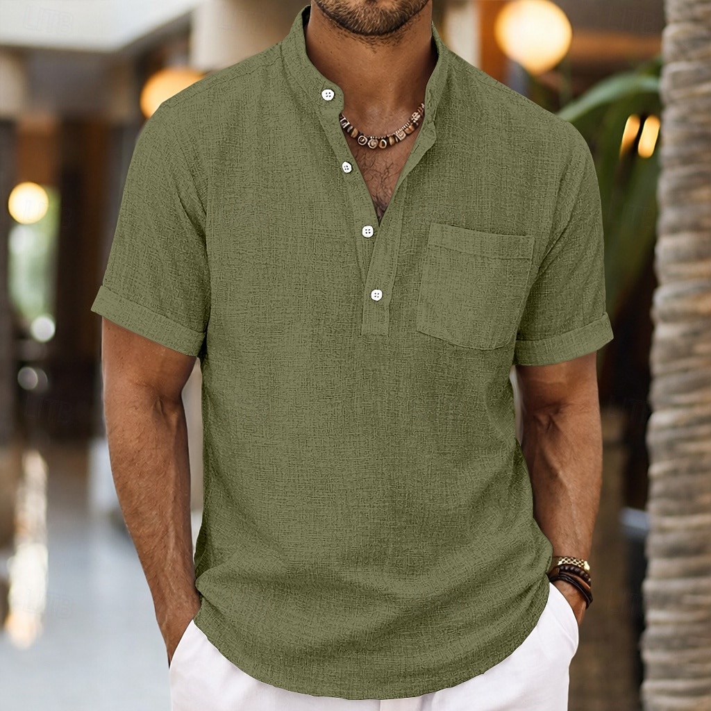 Ανδρικά Πουκάμισο Πουκάμισο λινό Πουκάμισο Popover Καλοκαιρινό πουκάμισο Πουκάμισο παραλίας Σκέτο Causal Καθημερινά Μαύρο Λευκό Ουρανί Γκρίζο Κοντομάνικο Όρθιος Γιακάς Καλοκαίρι Ανοιξη καλοκαίρι Ρούχα 2026 - $21.99 –P13