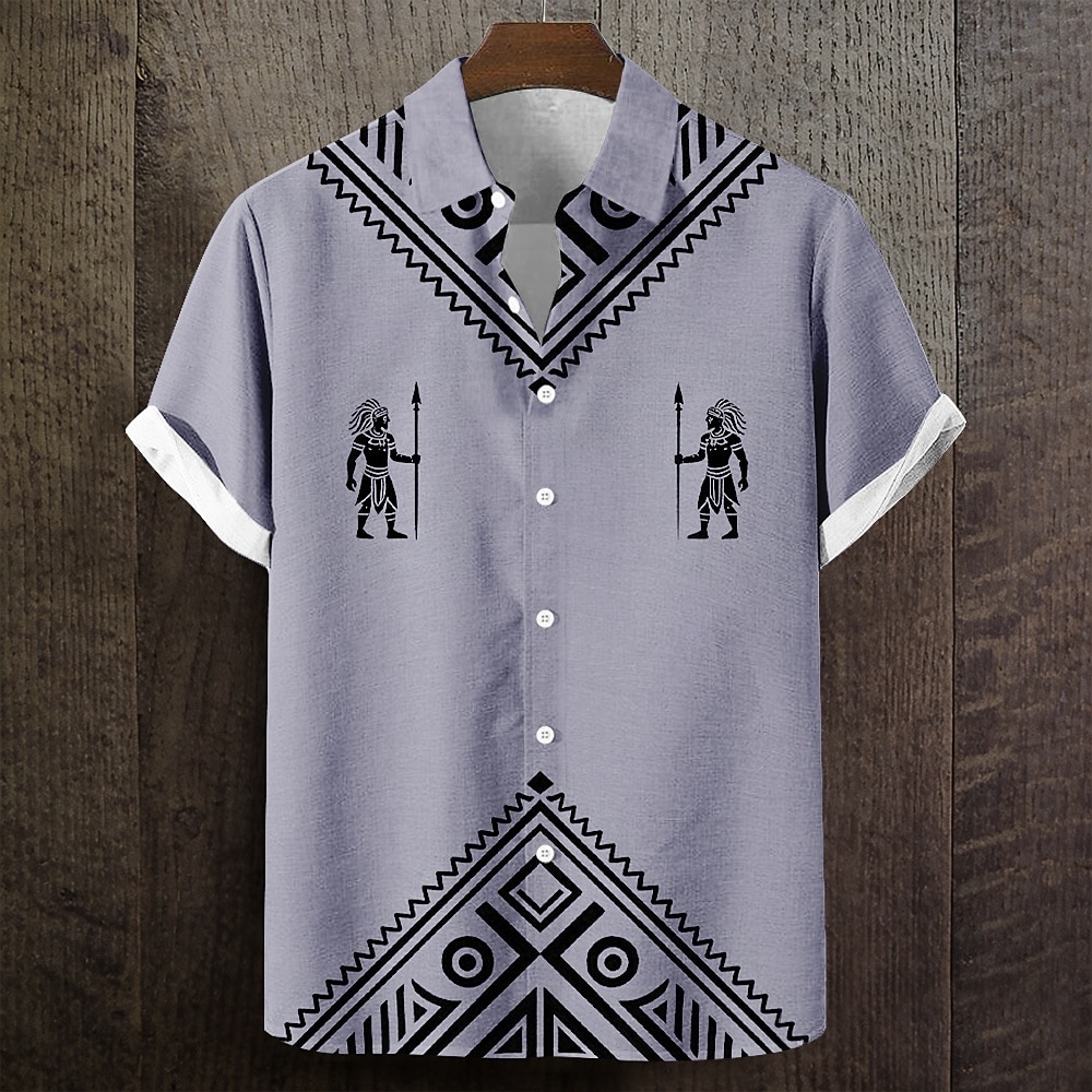 Bărbați Model Geometric Cultura indiană Popoarele indigene Cămașă Camașă cu nasturi Manșon scurt Vintage Retro Zilnic În aer liber Vacanță Vară Primăvară Răsfrânt Imprimare 3D Cămașă de in Albastru 2026 - $25.99 –P3