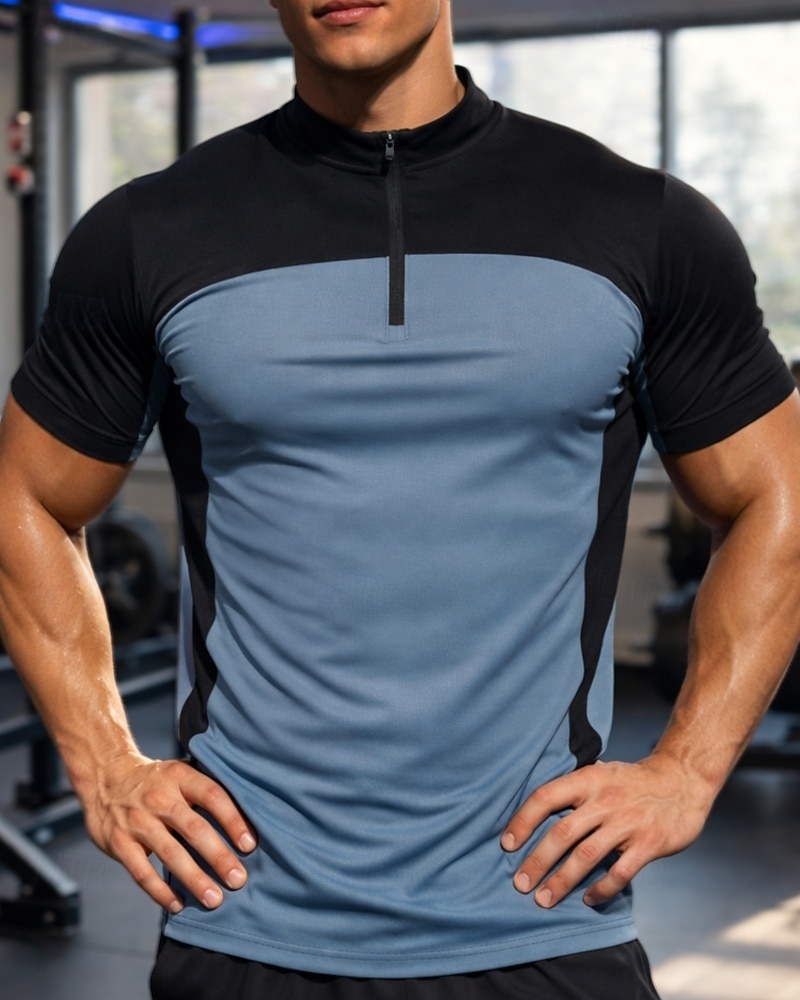 Ανδρικά Συνδυασμός Χρωμάτων Tricou de Alergat Μπλούζα συμπίεσης Αθλητική φανέλα Αθλητική κορυφή Καλοκαίρι Κουρελού Φερμουάρ ενός τετάρτου Κοντομάνικο Γρήγορο Στέγνωμα Ύγρανση Αναπνέει 2026 - $21.99 –P2