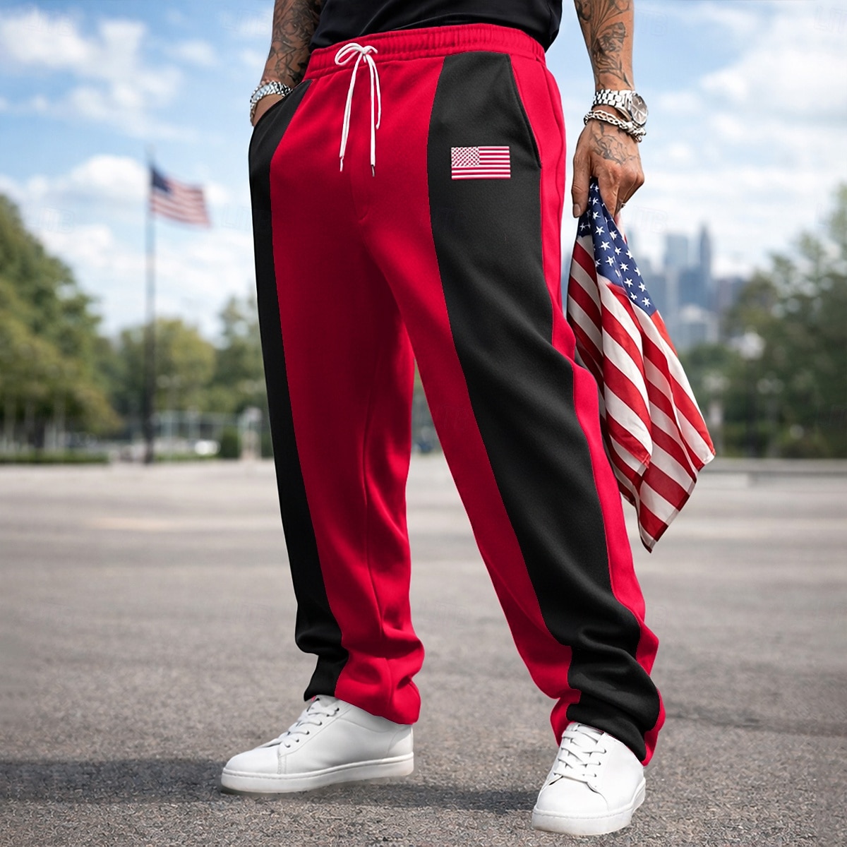 Bărbați Pantaloni Sport Pantaloni de sport cu picior drept Cordon Buzunar Talie elastică Bloc Culoare Steag Național Confort Lungime totală Casual Zilnic În aer liber Vacanță Modă Negru Roșu-aprins 2026 - $25.99 –P6