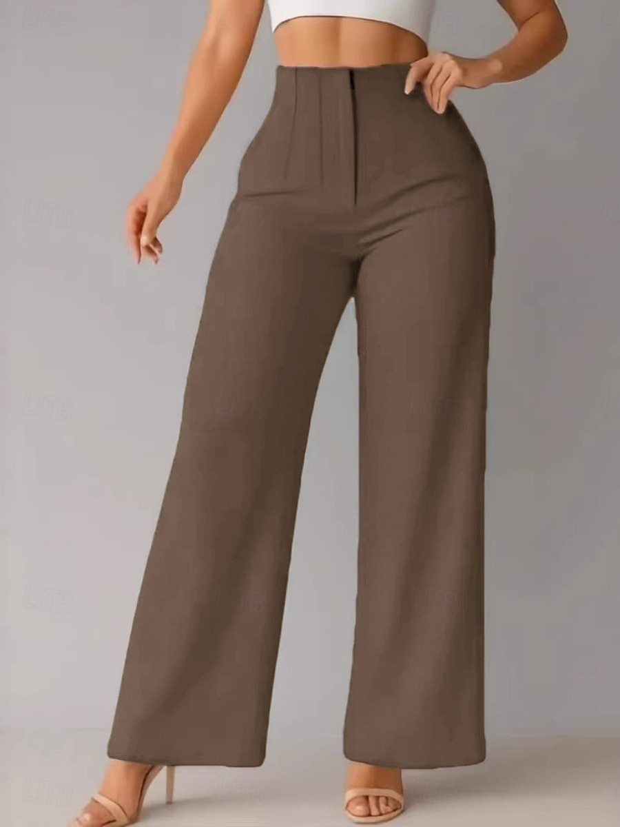 Mulheres Perna larga chinês Elegante Moda Roupa de rua Comprimento total Cintura Alta Tecido Confortável Macio Micro-Elástica Ao ar livre Escritório Rua Azul Preto Branco Marron Primavera Outono de 2026 por $36.99 –P2