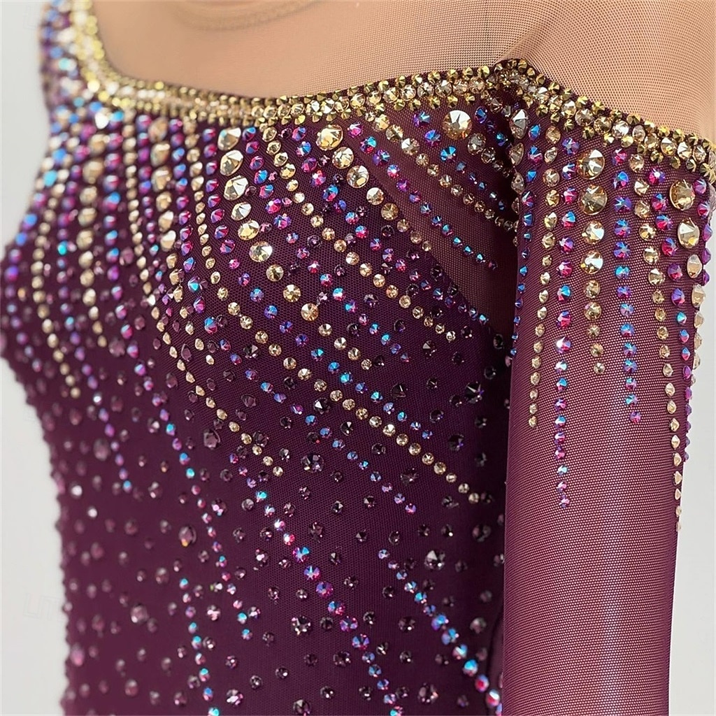 Figure Skating Dress Girls' Ice Skating Dress Fuchsia Patchwork Open Back Stretchy Training Competition Skating Wear Classic Crystal / Rhinestone Long Sleeve Ice Skating Figure Skating 2026 - $316.39 –P2
