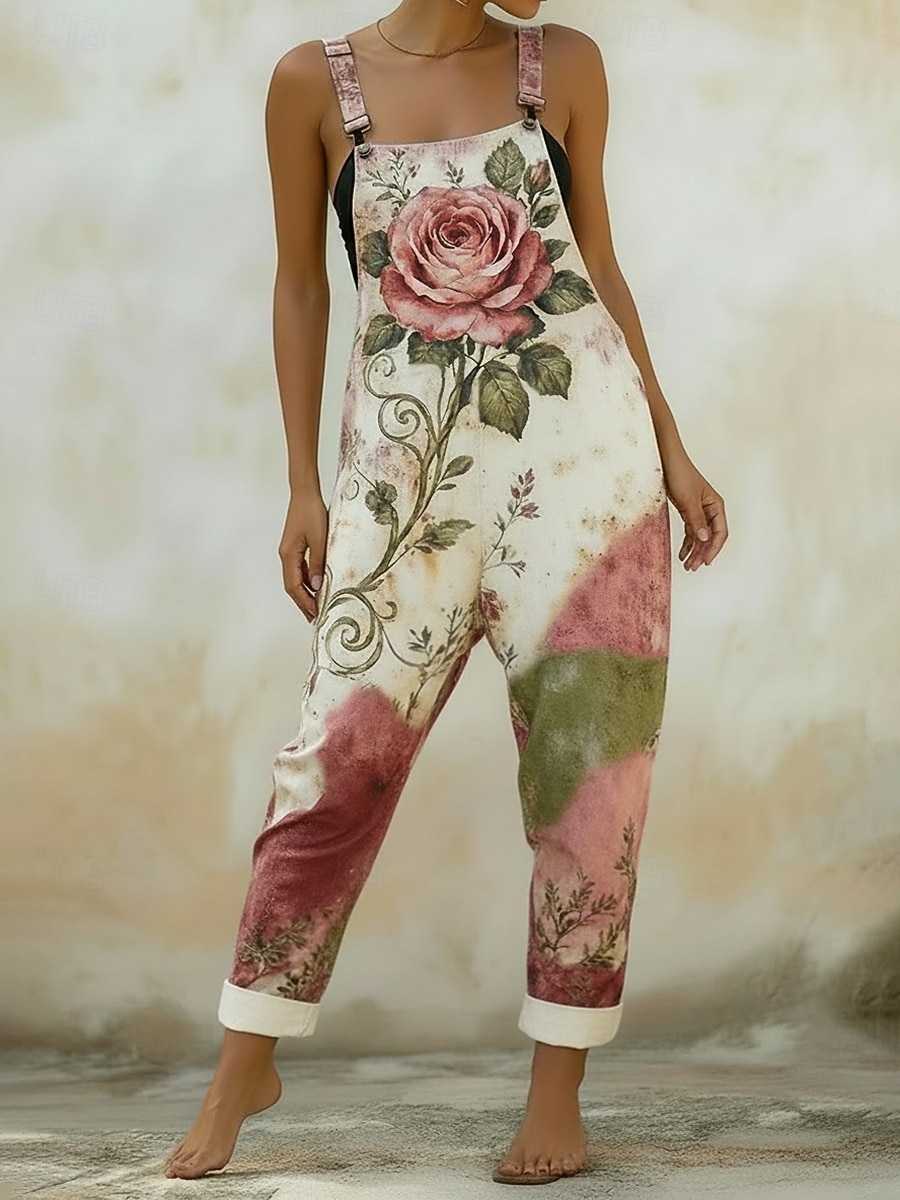Mujer En general Activo Floral Sin Mangas Sin Mangas Escote Cuadrado Bolsillo Estampado Diario Vacaciones Holgado Caqui Verano 2026 - $36.99 –P1