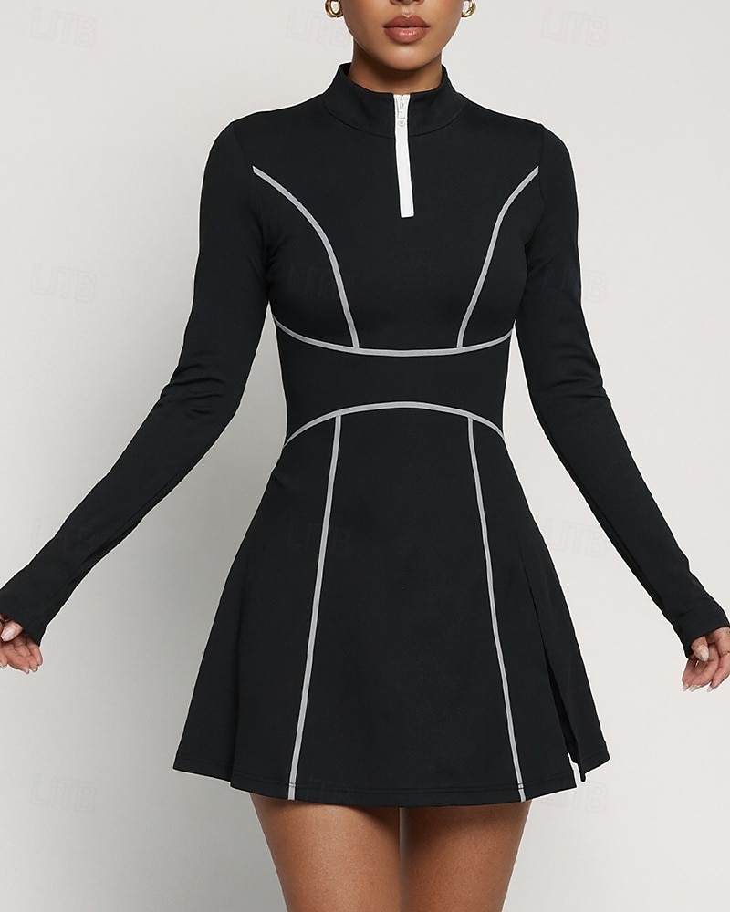 Per donna Tinta unita Abito da tennis con pantaloncini Abito sportivo Manica Lunga Con zip Tasca Elastico Traspirante Tennis Corsa Fitness Collo Alto Vestito Tuta Nero Abbigliamento da tennis del 2026 a $37.99 –P6