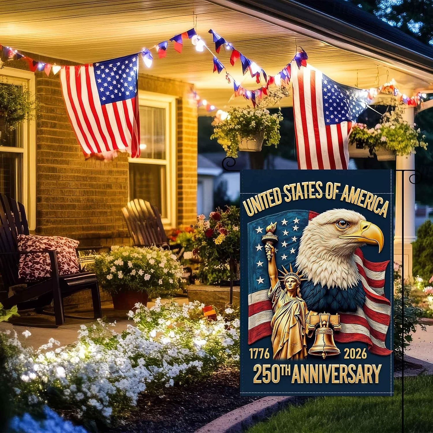 USA 250. évfordulós amerikai zászló, 250. évfordulós amerikai emlékzászló, hazafias árujelző udvari dekorációhoz 2026 - $11.49 –P5