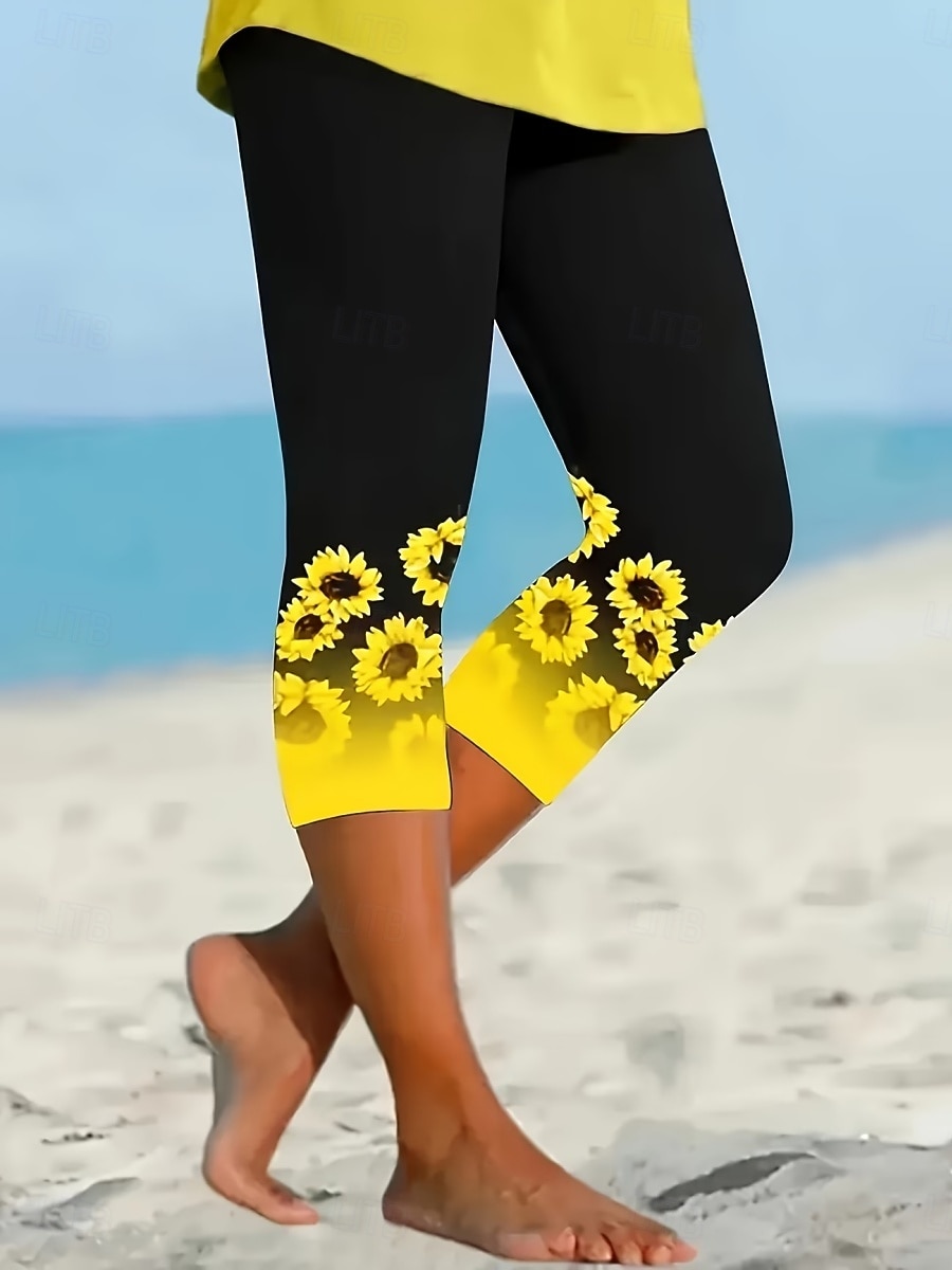 Women's Chinos Leggings Vacation Vintage Streetwear Capris High Waist Graphic Sunflower Printing Graphic Comfort Soft Comfortable Stretchy Daily Outdoor Vacation Yellow Summer Spring Fall Slim Fit 2026 - $19.99 –P1