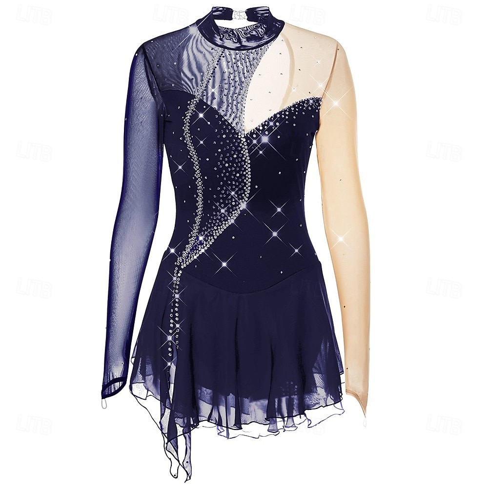 Figure Skating Dress Girls' Ice Skating Dress Violet Black Yellow Patchwork Open Back High Elasticity Training Competition Skating Wear Classic Crystal / Rhinestone Long Sleeve Ice Skating Figure 2026 - $204.69 –P3
