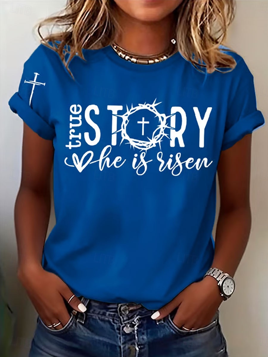 Semana Santa Mujer Camiseta Estampado Graphic Letra Elegante Clásico Casual Manga Corta Cuello Barco Tops regulares Diario Azul Piscina Negro Blanco Verde Trébol Verano Primavera 2026 - $22.99 –P3