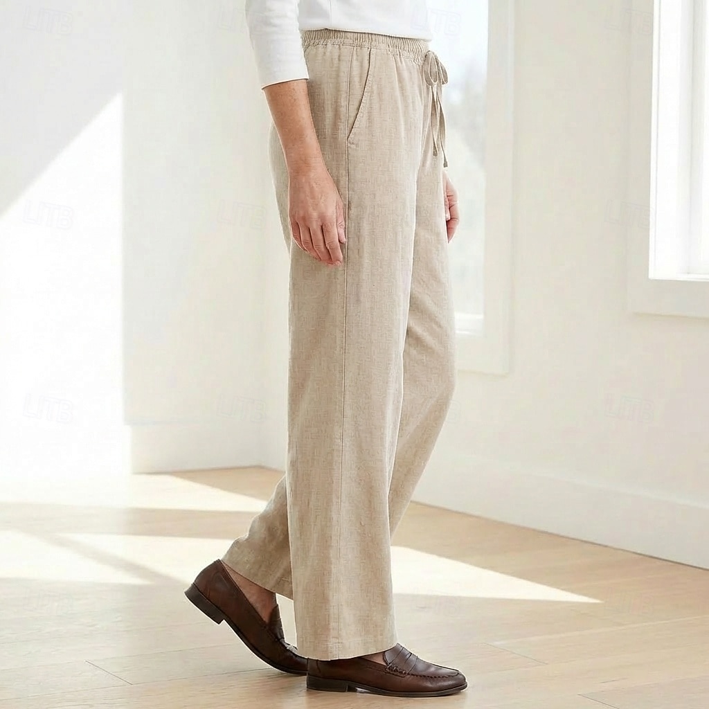 70% Linen Women's Linen Pants Culottes Wide Leg Wide Leg Chinos Vacation Streetwear Basic Full Length Medium Waist Plain Drawstring Pocket Comfort Inelastic Daily Outdoor claret Deep Green 2026 - $49.99 –P18