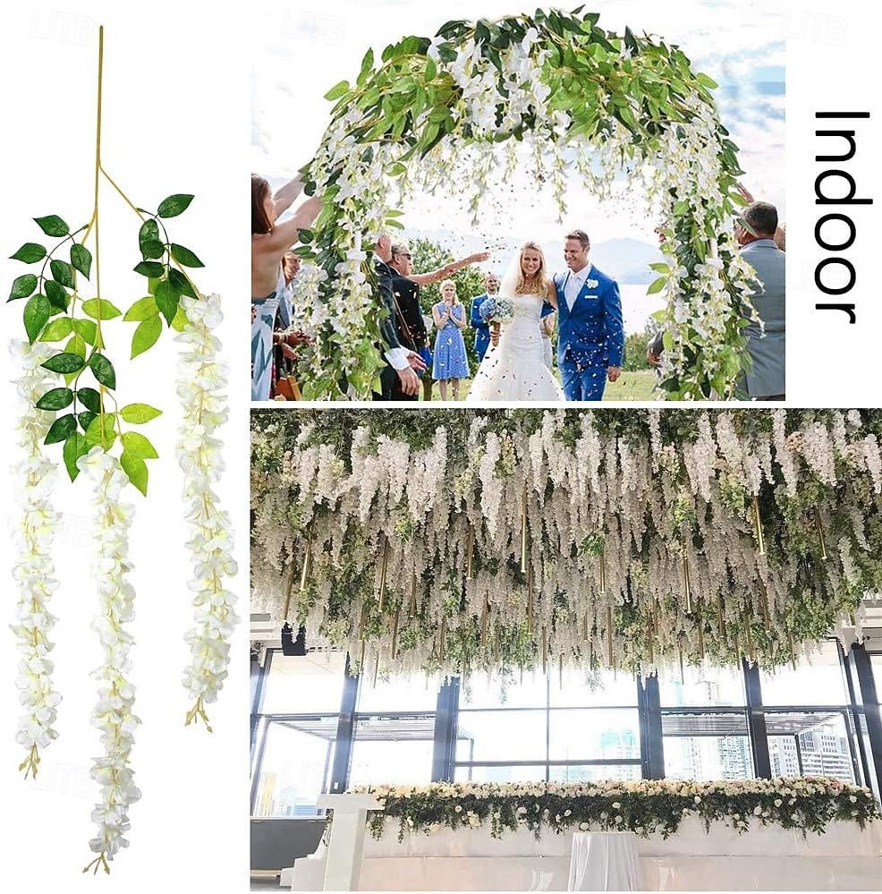 12 flores artificiales de glicina de 1,1 m/pieza, blancas, densas, artificiales, de ratán, guirnalda colgante de flores de seda, decoración para fiestas en casa o bodas. 2026 - $15.99 –P5