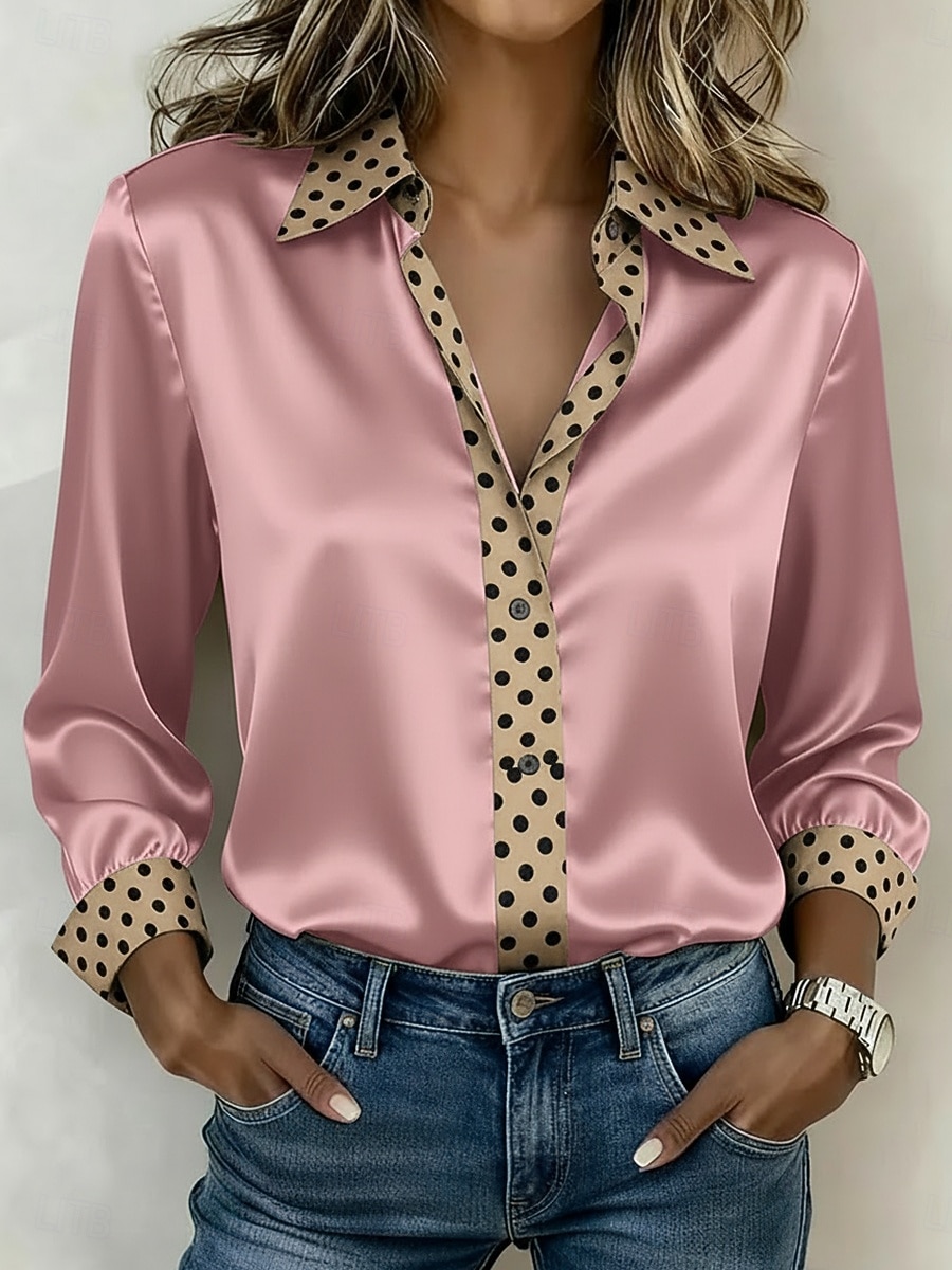 Per donna Camicia Camicia in raso Stampato A Pois Elegante Bohemien Vintage Manica Lunga Colletto a Camicia Top Regolari Quotidiano Ferie Uscire Rosa Viola Verde Grigio Estate Primavera Autunno del 2026 a $27.99 –P3