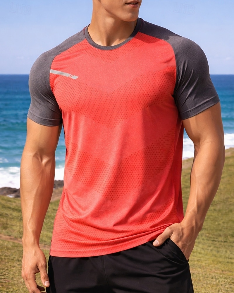 Férfi Színes Majica za trčanje Testhetzálló póló Sportos póló Sportos felső Nyár Kollázs Rövid ujjú Gyors szárítás Könnyű Nedvességelvezető Légáteresztő Edzőterem edzés Gyaloglás Kocogás Fekete 2026 - $16.49 –P4