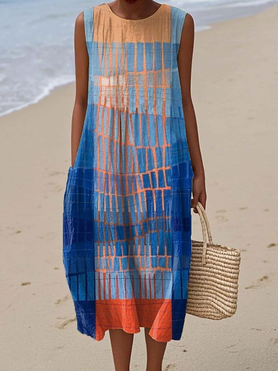 Per donna Abito Midi Vestito Estivo Abito a Tubino Abito a trapezio Vacanza Casual Boho Spiaggia Uscire Vestibilità comoda Grafico Geometrico Astratto Senza Maniche Girocollo Blu Nero Viola chiaro del 2026 a $37.99 –P2