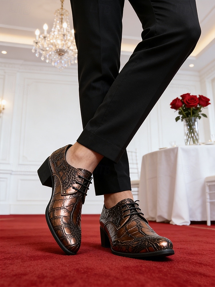 Pantofi eleganți bărbătești din piele ecologică maro cu model de crocodil, pantofi de mireasă premium pentru miri și invitați preocupați de modă 2026 - $54.99 –P3