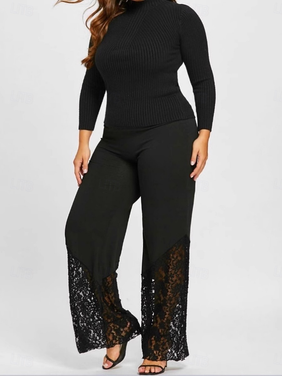 Women's Culottes Wide Leg Wide Leg Trousers Pants Trousers Vacation Fashion Streetwear Full Length High Waist Plain Lace Elastic Waist Comfort Comfortable Micro-elastic Stretchy Daily Vacation Formal 2026 - $17.99 –P2