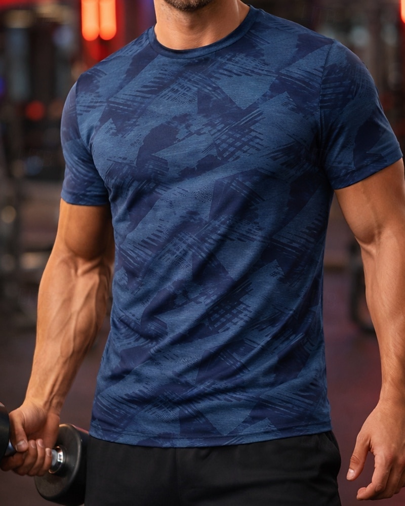 Муж. камуфляж Футболка для бега Компрессионная футболка Спортивная рубашка Спортивный топ Лето С короткими рукавами Быстровысыхающий Влагоотводящие Дышащий Тренировка в тренажерном зале Прогулки Бег 2026 - $18.99 –P6