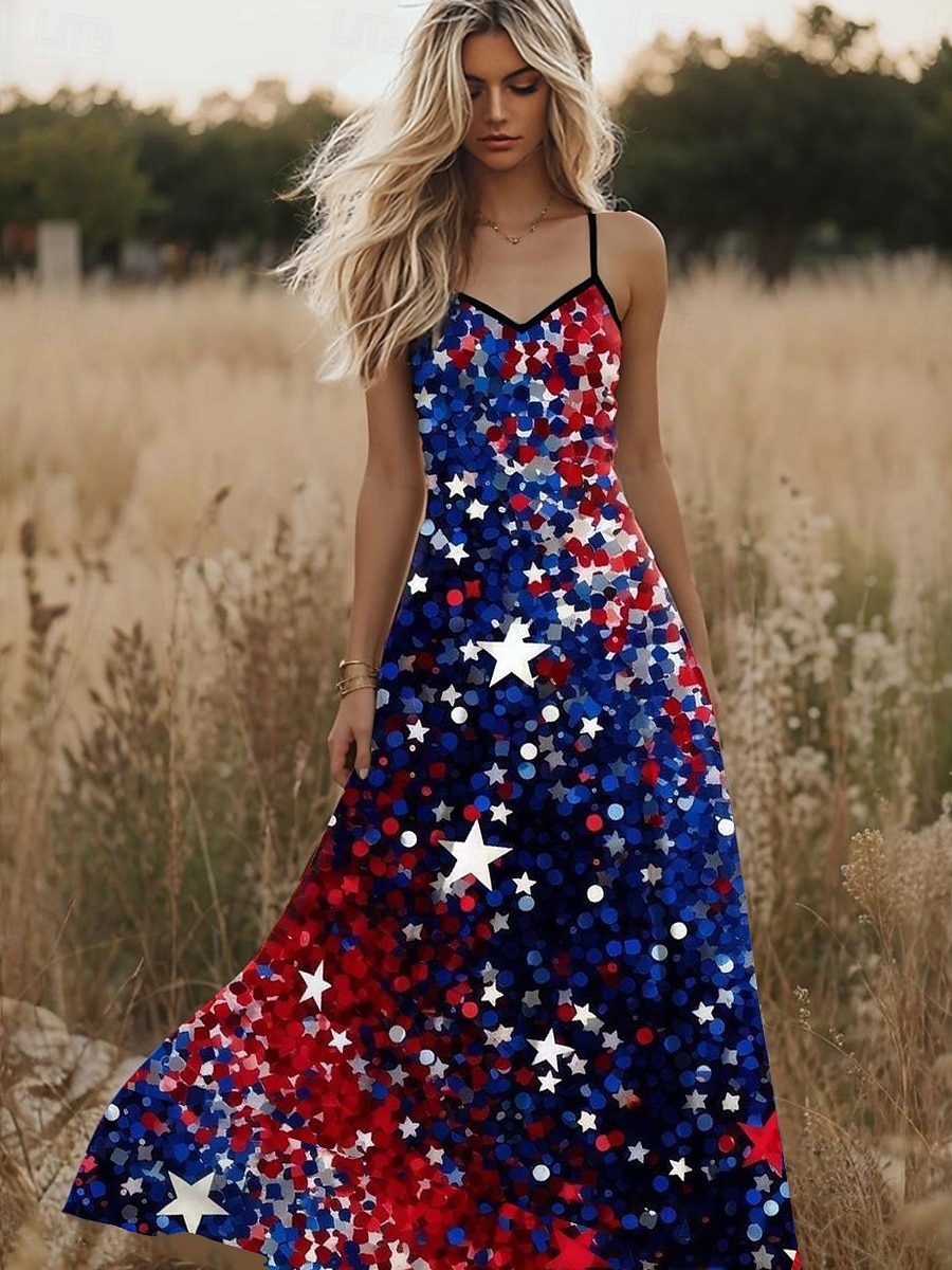 Függetlenség Napján Patriotikus Női Maxi Ruha Napsugár Ruha A Vonala Ruha Slip Ruha Nyaralás Hétköznapi Kimenő Strand Szabványos Illeszkedés Grafikus Csillagok és Csíkok Nemzeti Zászló Ujjatlan V 2026 - $36.99 –P2