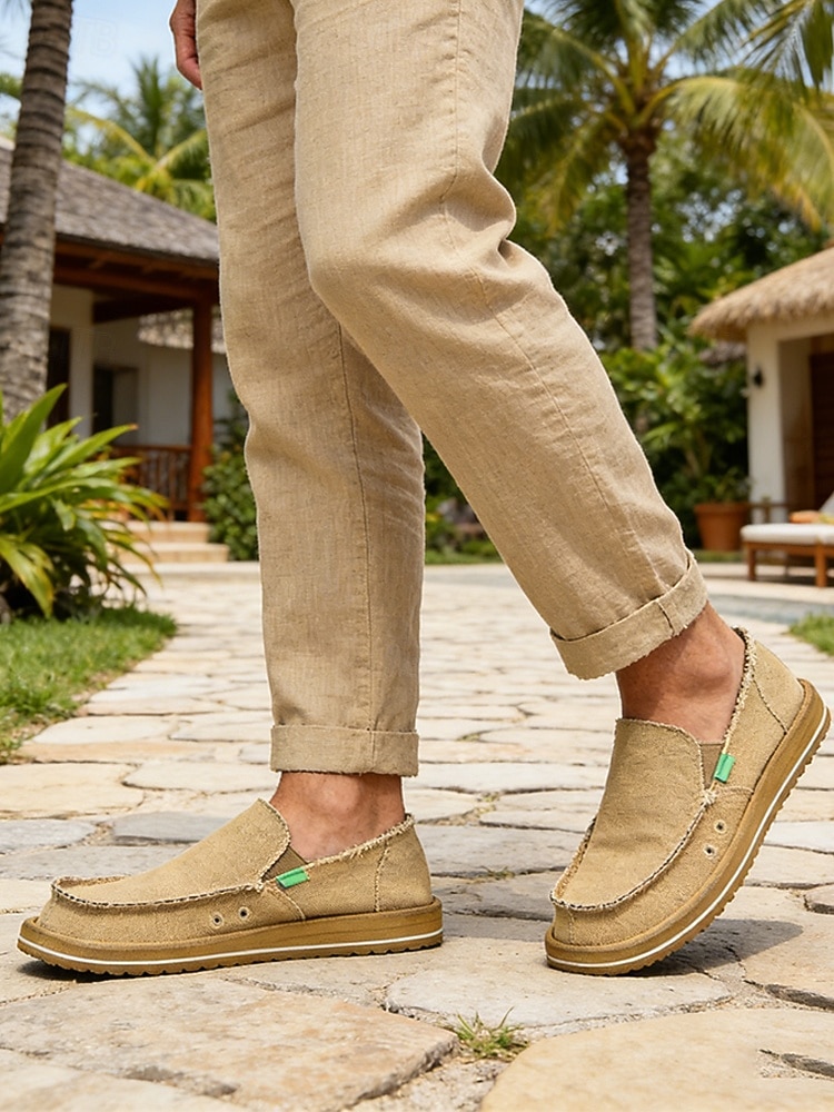 Espadrile slip-on bej pentru bărbați, cu partea superioară confortabilă și respirabilă, talpă din iută, potrivite pentru activități în aer liber, de resort, plajă și agrement 2026 - E£2575.17 –P4