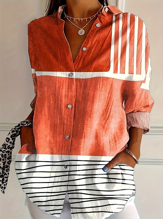 Damskie Koszula Bluzka Niejednolita całość Guziki Nadruk Graficzny Geometryczny Kratka Zabytkowe Tropikalny Codzienny Długi rękaw Kołnierzyk koszuli Zwykłe topy Codzienny Niebieski Czarny Biały Żółty 2026 - $32.99 –P10