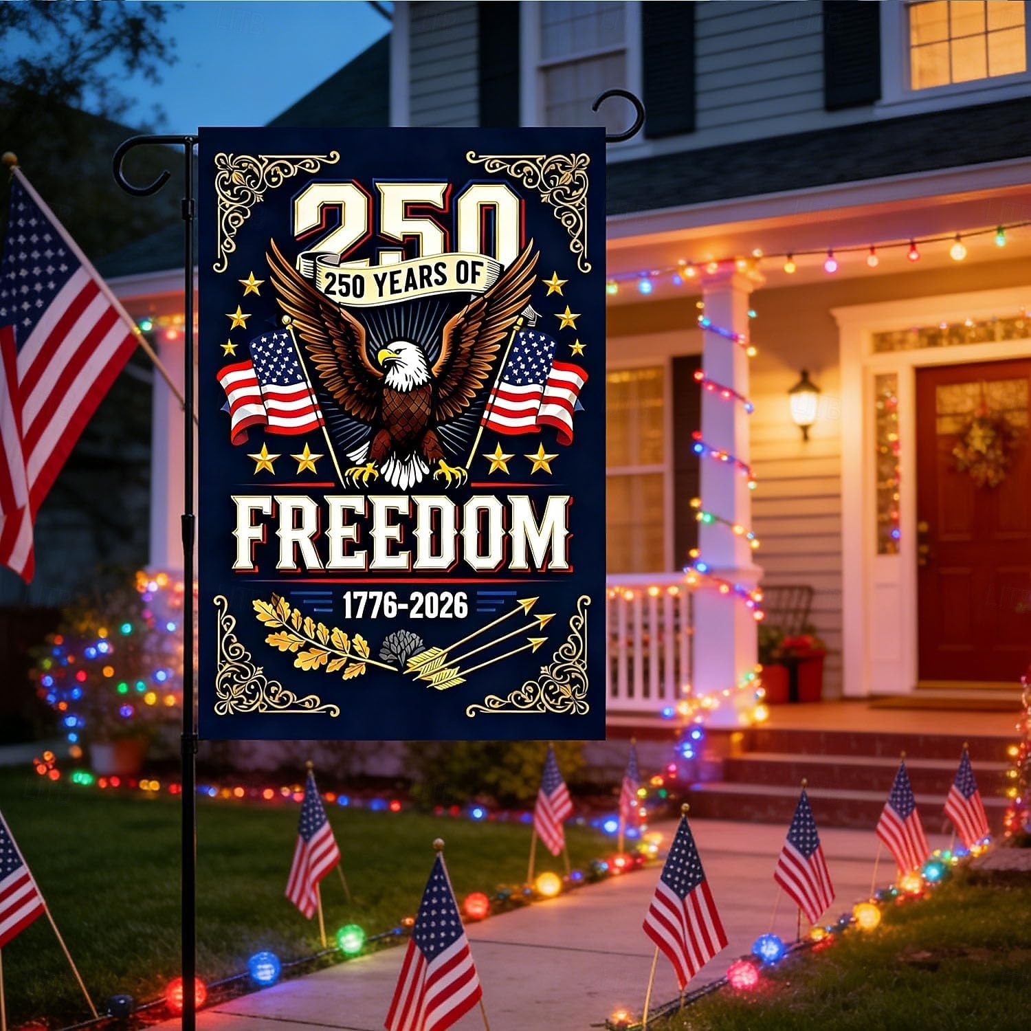 Drapeau du 250e anniversaire des États-Unis, décorations patriotiques, drapeau de jardin américain orné d'un aigle, bannière commémorative 1776-2026 de 2026 ? $11.99 –P4