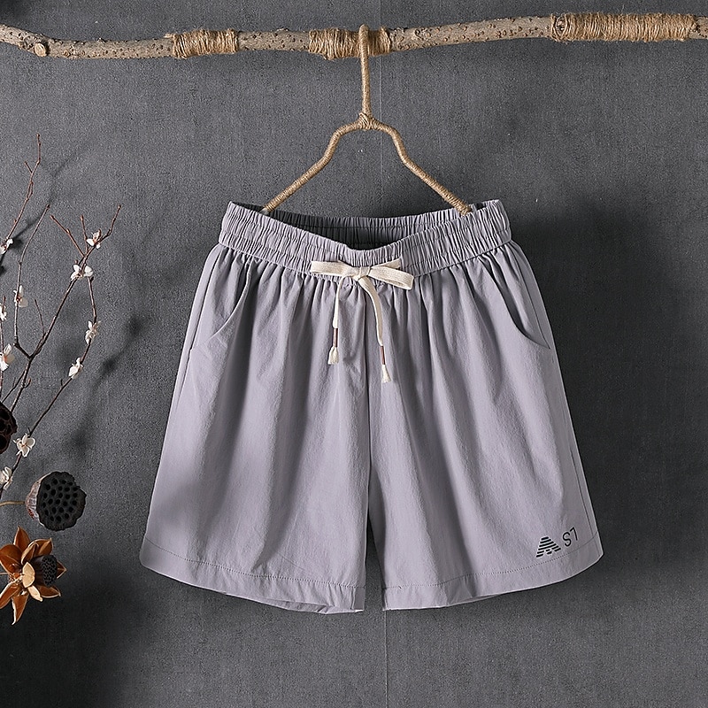 Mulheres Bermudas chinês Calção Shorts de verão Férias Moda Roupa de rua Comprimento do joelho Cintura Alta Tecido Com Cordão Bolsos Cintura elástica Respirabilidade Confortável Sem Elasticidade de 2026 por $31.99 –P3