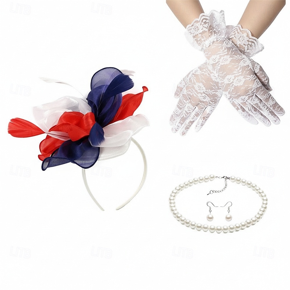 Set Derby Guanti Copricapo Collana con accessori Costume Per donna Mascherata Matrimonio Ascot Festival delle corse di cavalli Adulti Copricapo Guanti Orecchini del 2026 a $32.99 –P4
