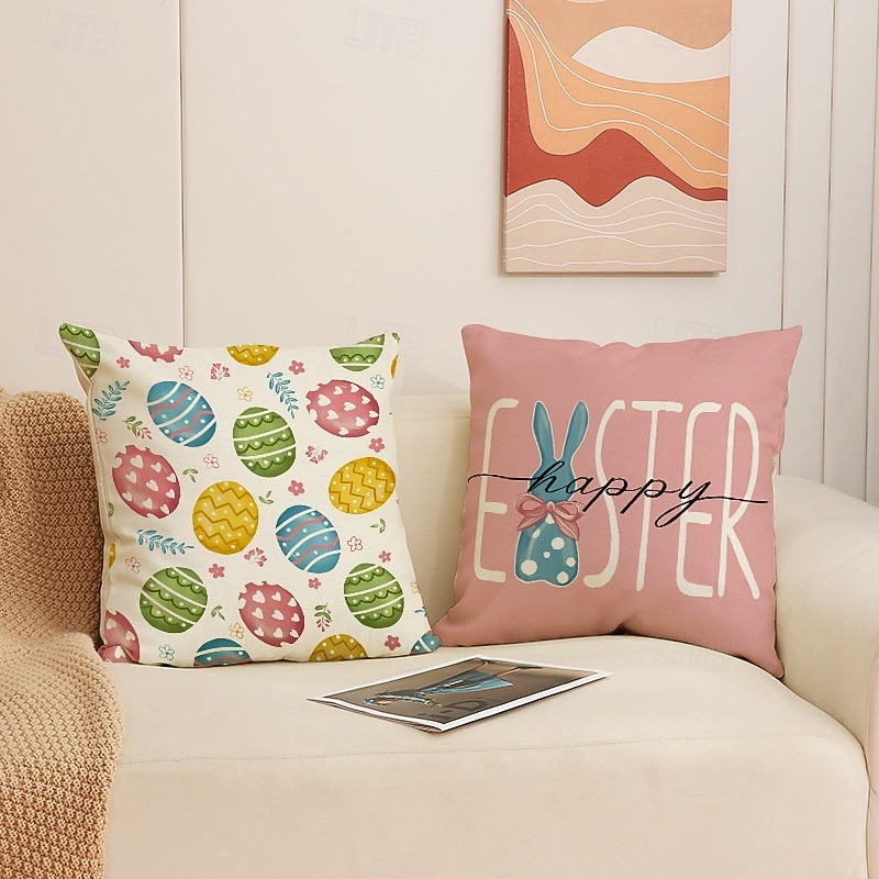 Set of 4 Easter Bunny Egg Print Linen Pillow Covers Spring Holiday Party Decorative Sofa Throw Cushion Covers 2026 - $17.99 –P4
