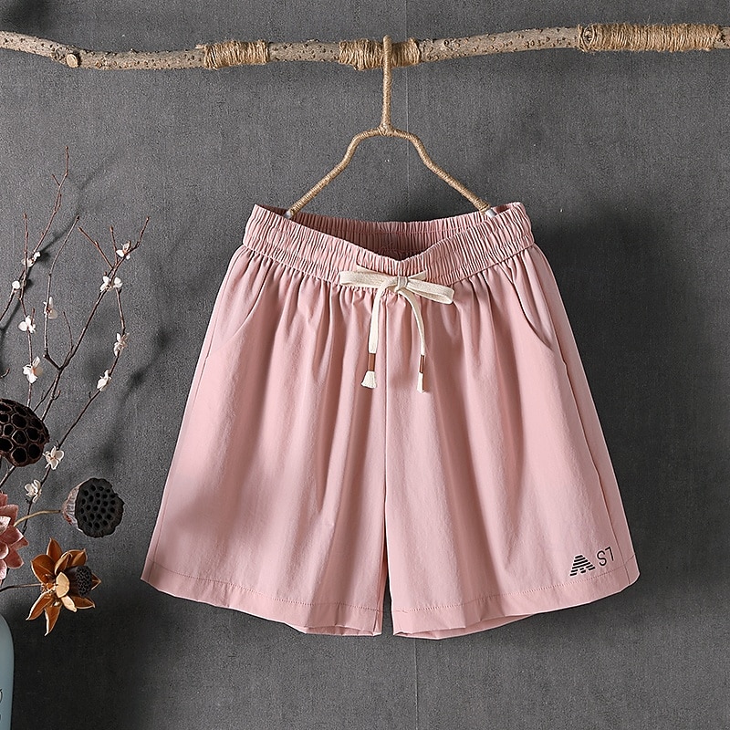 Mulheres Bermudas chinês Calção Shorts de verão Férias Moda Roupa de rua Comprimento do joelho Cintura Alta Tecido Com Cordão Bolsos Cintura elástica Respirabilidade Confortável Sem Elasticidade de 2026 por $31.99 –P6