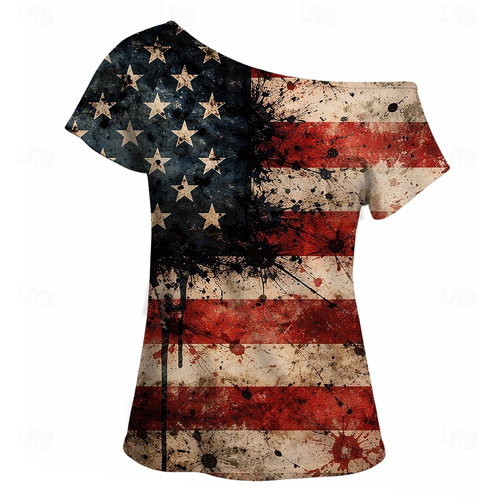 A 250-a aniversare a SUA Retro / vintage Anii 1980 Lungime scurtă Tricou Pe Umăr Mâneci scurte Drapel USA Costume de fancy Pentru femei 4 iulie Ziua Independenței Adulți Tricou 2026 - $18.99 –P3