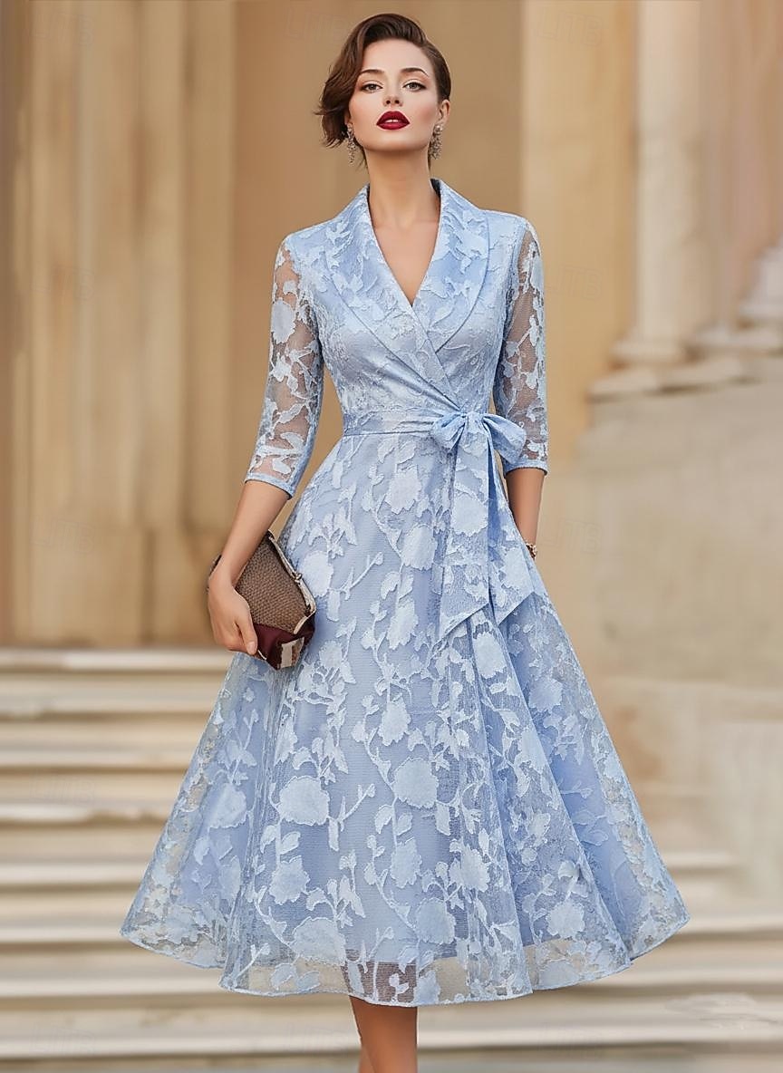 A-Line Tea Length Blazer Dress Formal Dresses Mother of the Bride Dress Long Sleeve Shirt Collar Elegant Vintage Formal Wedding Guest Kentucky Derby Chiffon Satin Jacquard with Bow(s) Pleats Flower 2026 - $156.99 –P2