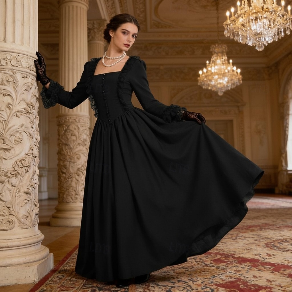 Viktoria Tarzı Středověké Renesanční Šaty Fancy kostým Plesové Dlouhé rukávy Královský oděv Hranatý Maškarní kostým Dámské Fantazie předvečer Všech svatých Karneval Výkon LARP Ren Faire Dospělé Šaty 2026 - $65.99 –P12