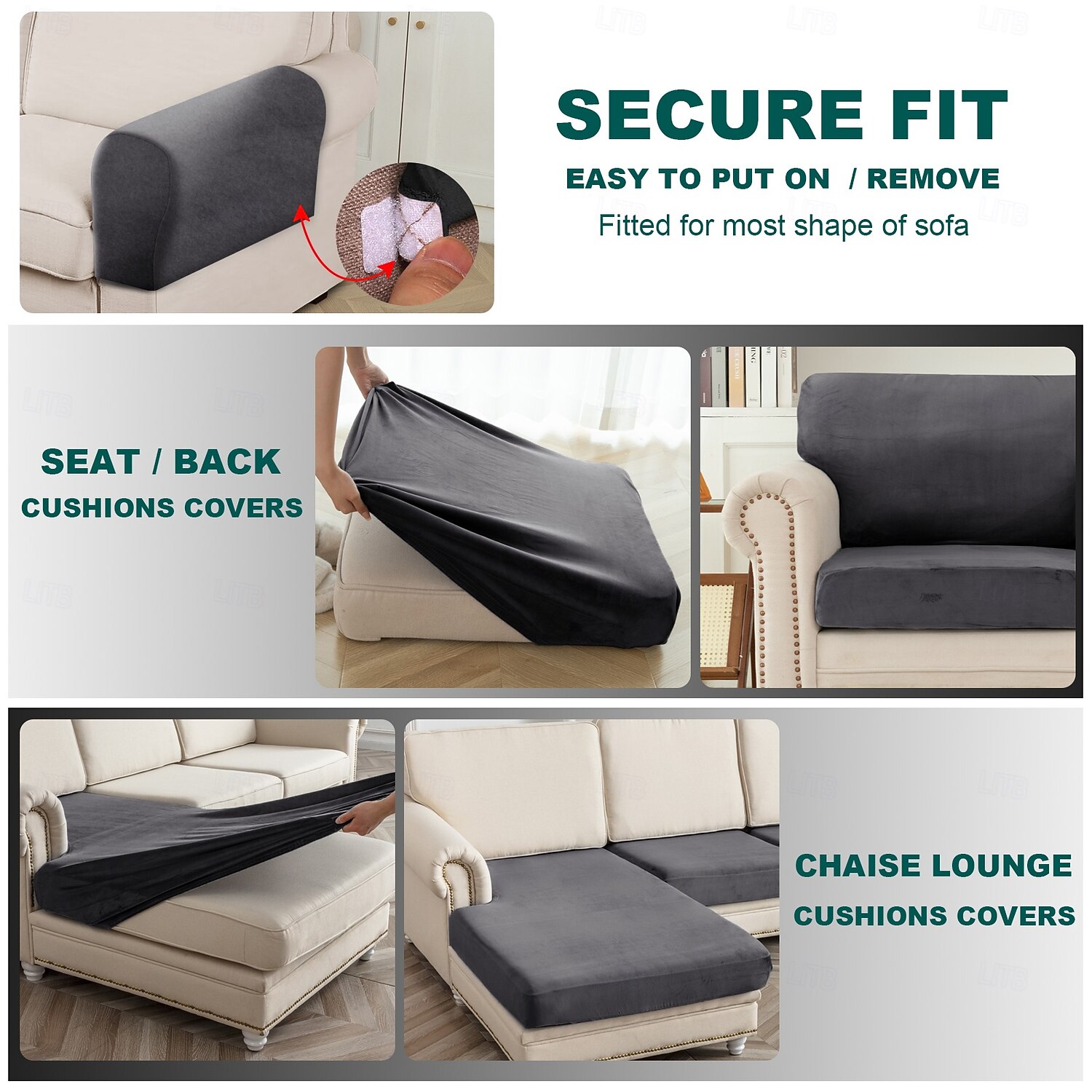 10 Pieces Sofa Cushion Covers for U-Shaped Modular Sectional Couch with 4 Seat 4 Back 2 Arms, Stretch Velvet Upholstered Covers for Sofa Bed with Deep Double Chaise 2026 - $132.99 –P6