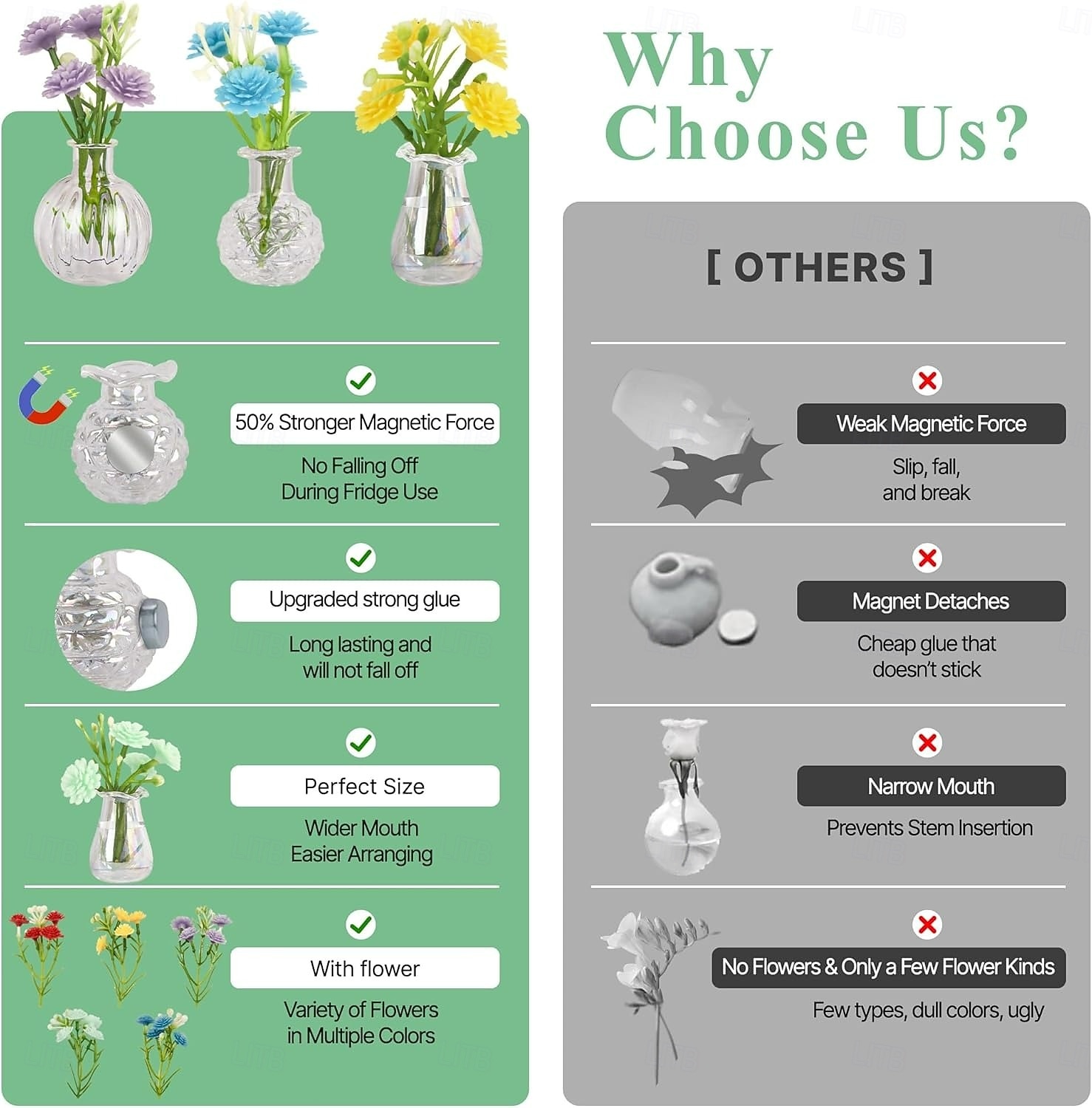 Confezione da 5 graziosi mini vasi magnetici per frigorifero, piccoli vasi di vetro con fiori, decorazioni magnetiche per frigorifero per cucina, ufficio, armadietto del 2026 a $21.99 –P5