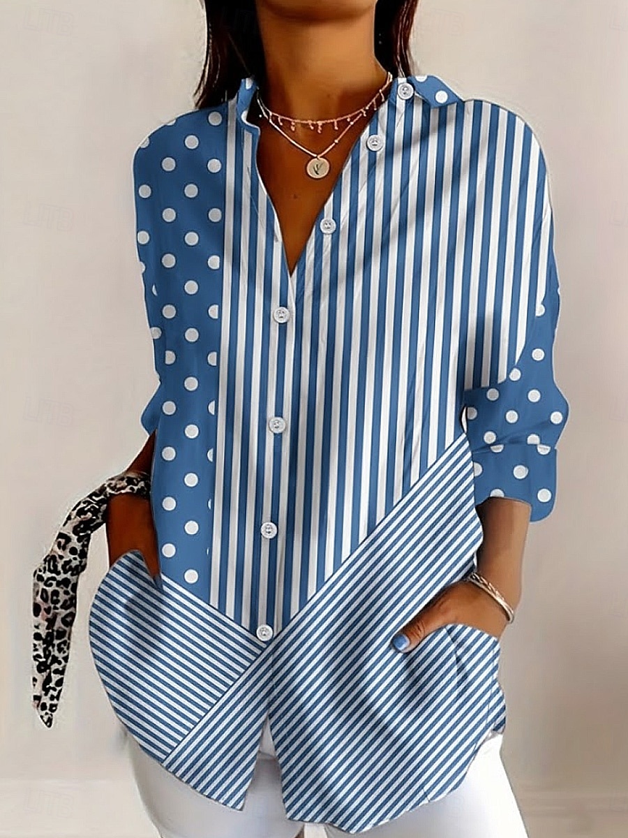 Dames Overhemd Blouse Lapwerk Knop Afdrukken Grafisch Geometrisch Ruitjes Vintage Tropisch Dagelijks Lange mouw Overhemdkraag Lange tops Dagelijks blauw Blozend Roze Licht Paars Zomer Lente 2026 - $32.99 –P2