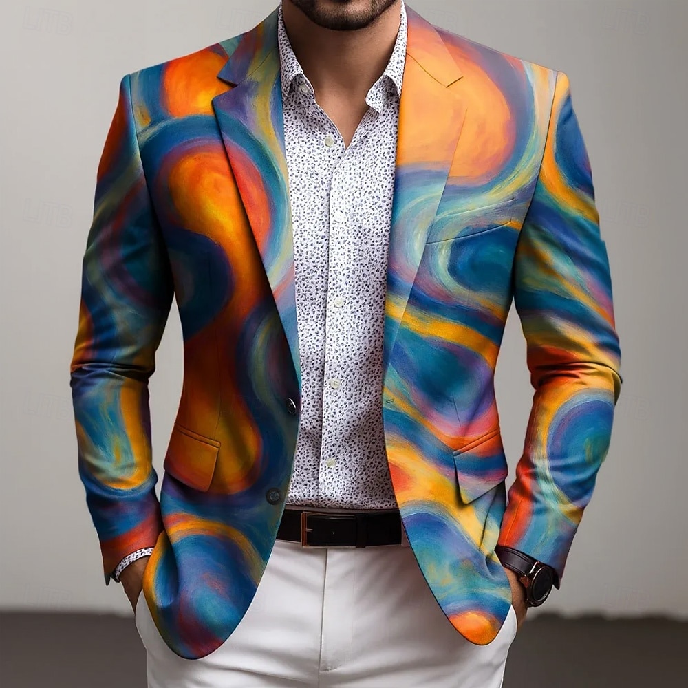 Bărbați Geometică Jachetă blazer Palton Comfortabil Respirabil Artistic Casual Casual Zilnic Petrecere Imprimare 3D Nasturi Multi Buzunare Toamna iarna Vară Cresătură Manșon Lung Albastru piscină Mov 2026 - $85.99 –P1