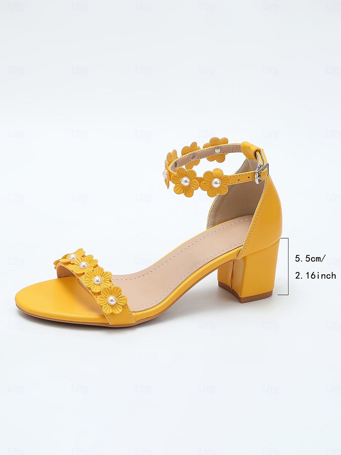 Sandalias de tacón cuadrado con flores amarillas para mujer: elegantes zapatos de dama de honor para bodas en el jardín. 2026 - $34.99 –P5