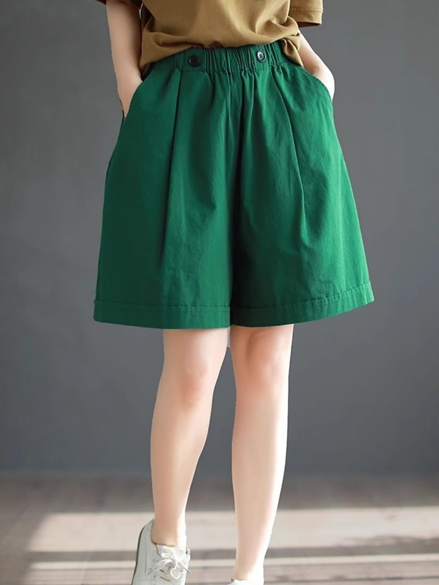 Dame Imitert bomullslin kinesisk Shorts Sommershorts Ferie Mote Gatemote Full lengde Høy Midje عادي Lomme Elastisk midje comfy Komfort Myk Elastisk utendørs Gate Aprikos Svart Grønn Kakifarget Sommer 2026 - $19.99 –P6