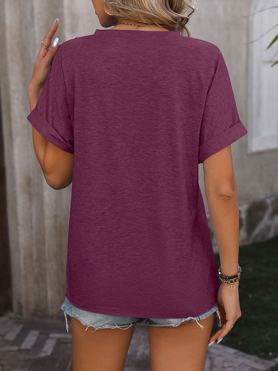 Women's T Shirt Tee Top Buttons Plain Fashion Stylish Classic Short Sleeve V Neck Regular Tops Daily Going out Weekend Black Pink Sky Blue Fuchsia Green Summer Spring 2026 - $21.99 –P3