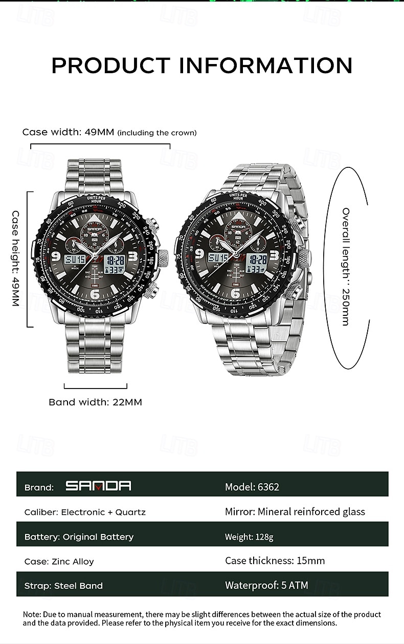 SANDA Men Digital Watch Luxury Outdoor Fashion Luminous Stopwatch Alarm Clock Calendar Stainless Steel Watch 2026 - $47.99 –P5