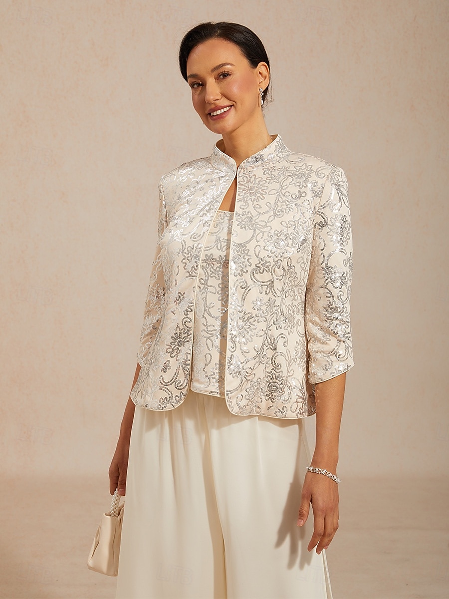 نسائي Jacket توينست ترتر ورد زخرفات أنيق 3/4 الكم اليوسفي طوق حفلة ليلية ملابس الحفلات والسهرات الملابس الرسمية البيج الصيف الربيع الخريف 2026 - $126.99 –P4