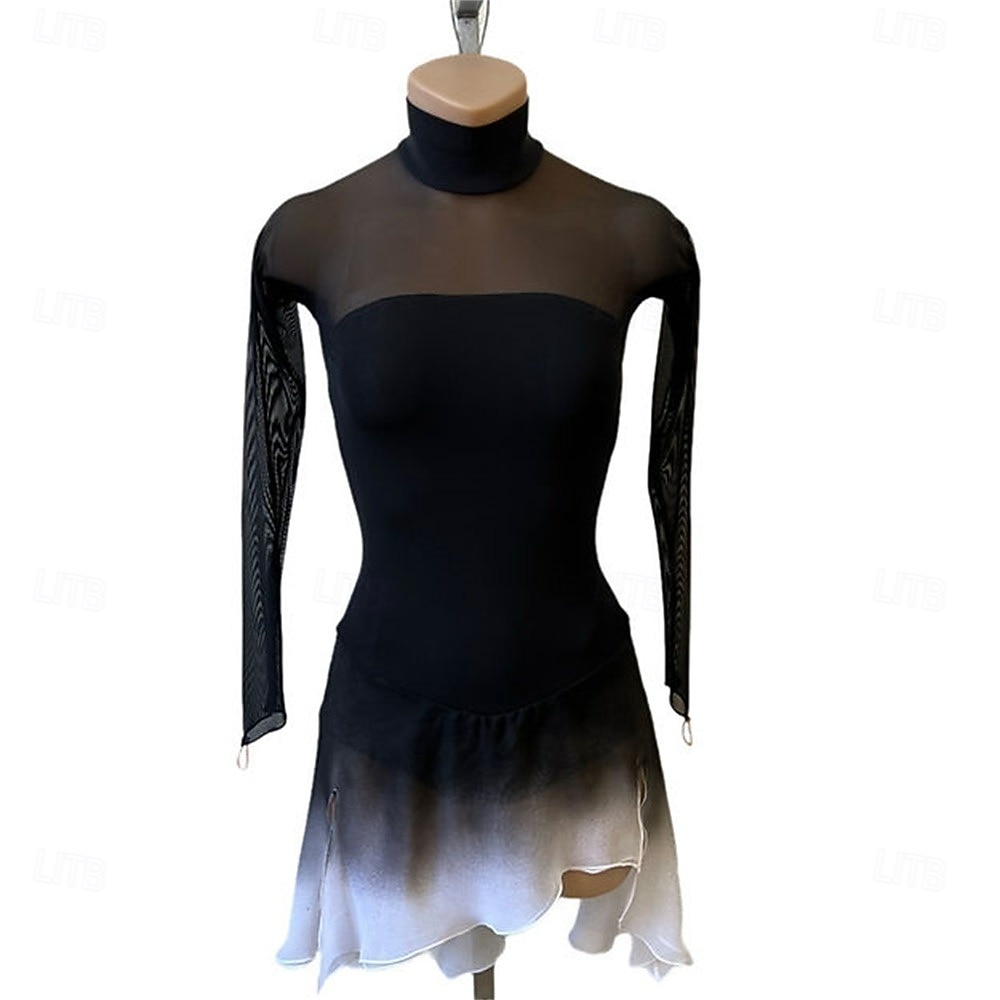 Vestido de patinaje artístico Chica Patinaje Sobre Hielo Vestidos Negro Gris Ligero Retazos Espalda Abierta Elástico Entrenamiento Competición Ropa de Patinaje Clásico Cristal / Strass Manga Larga 2026 - $185.99 –P3